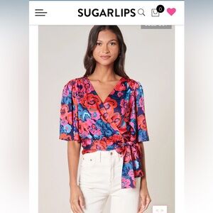 Sugar lips Sweet Romance Satin Flutter Sleeve Wrap Top
